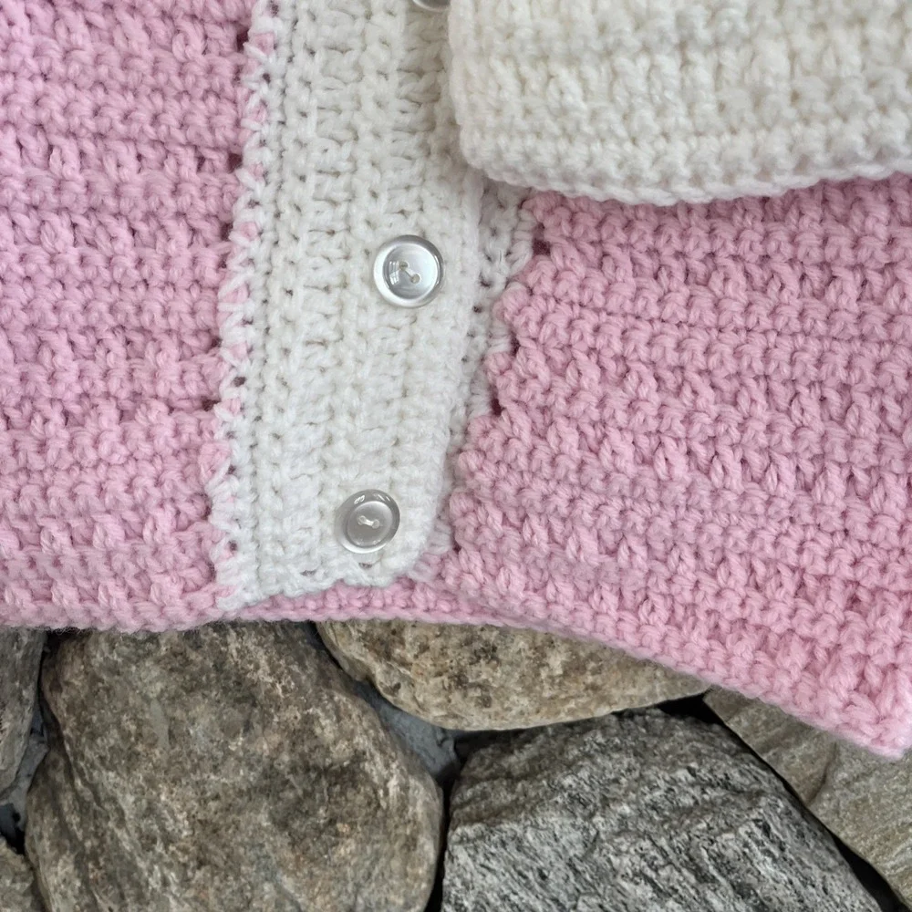 Hand Knit NEW Dark Pink  2-3t Baby Girls Cardigan sweater Button Up closure, Hat